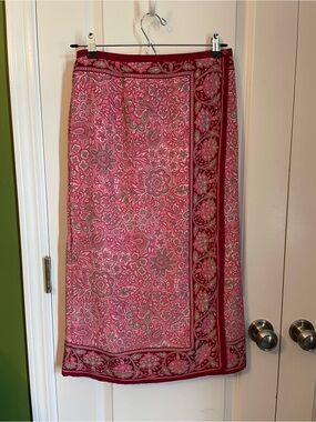 Sag Harbour Petites Green and Pink Faux Wrap Midi Skirt 10P Paisley